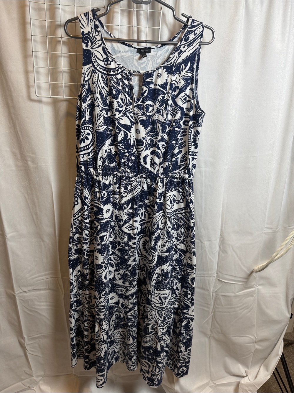 Talbots Navy and White floral print Sleeveless Midi Dress